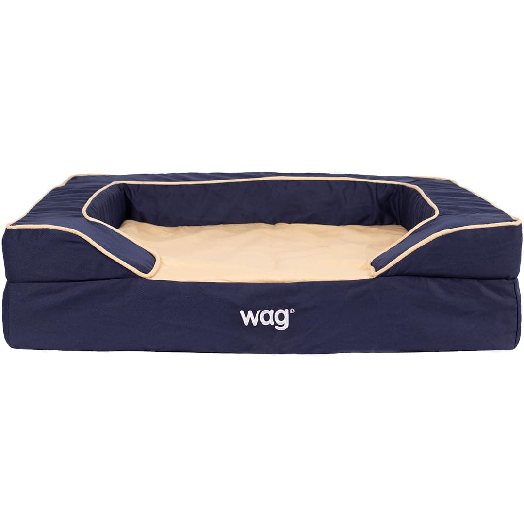Luxe Dog Bed by Wag | Quad Layer Technology with Memory Foam, Orthopedic Foam, and Cooling Gel. Machine Washable Cover. Navy, Small