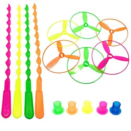 kidsbay Pack of 30 pcs/set plastic bamboo dragonfly flying saucers pull string spinning wheel outdoor toy- Large size Multi color,Plastic