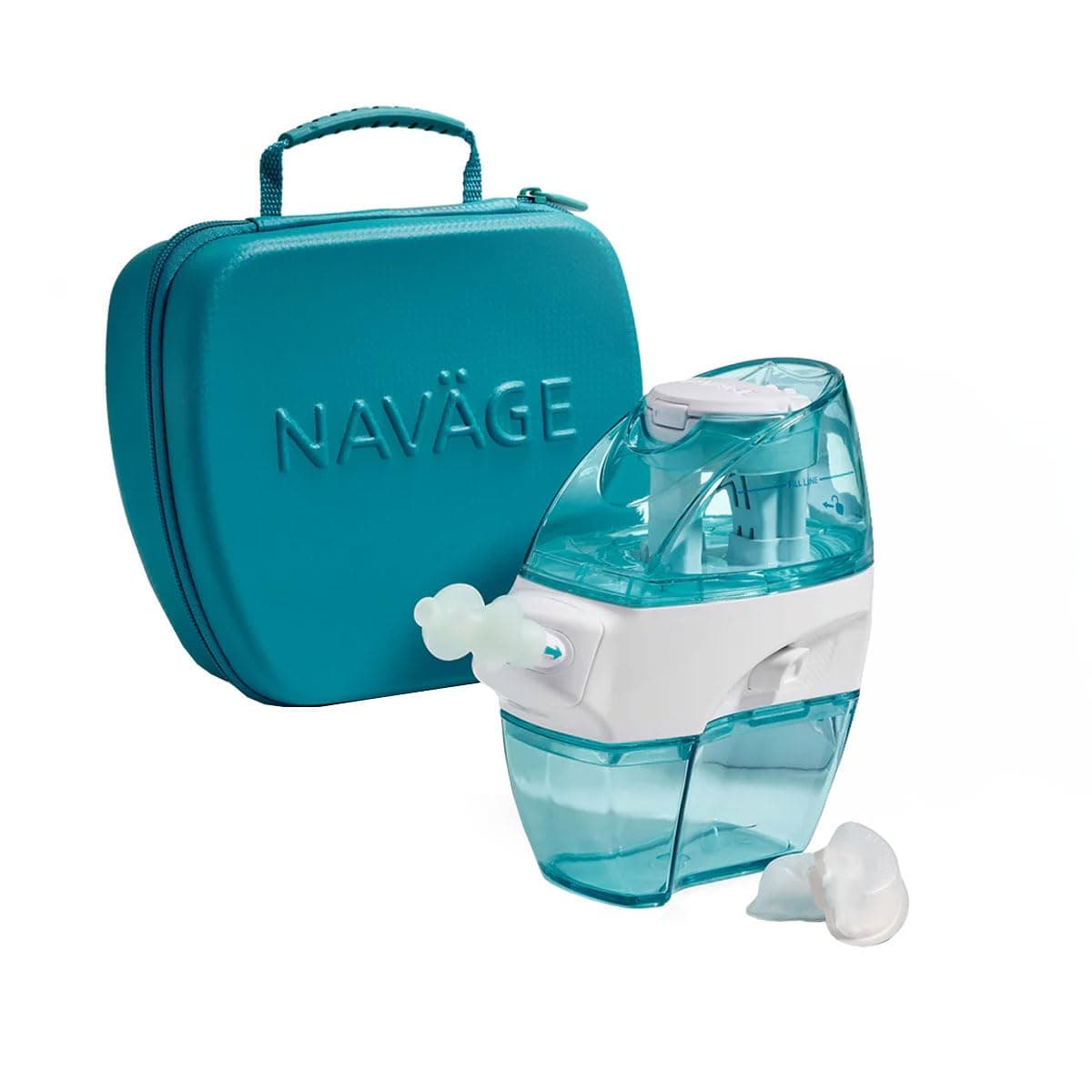 Navage Essentials Bundle - Nasal Irrigation System - Saline Nasal Rinse Kit with 1 Nose Cleaner, 30 SaltPods, Countertop Caddy and Teal Travel Case