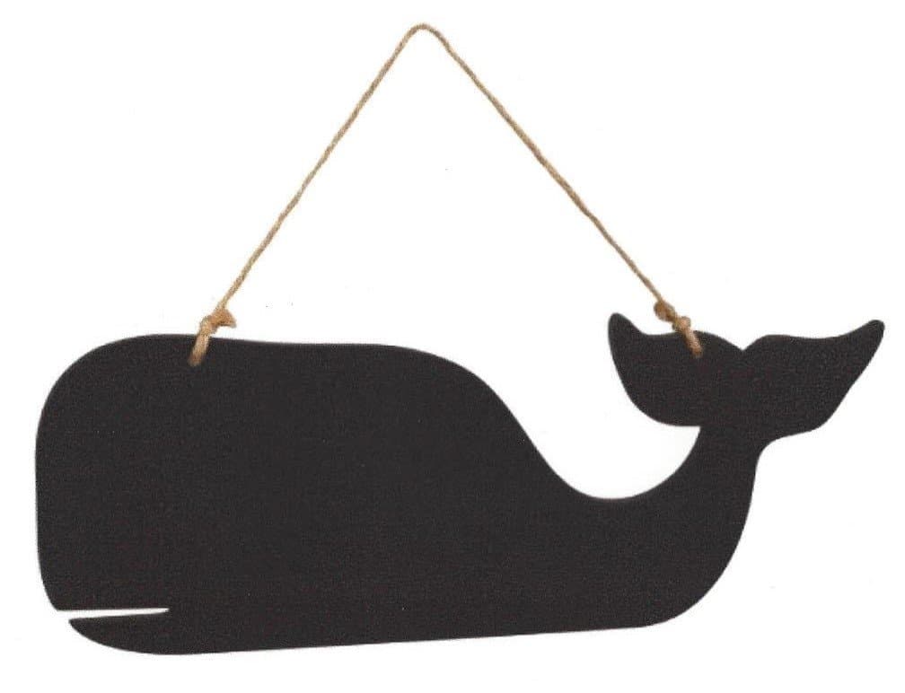 GLR Everyday Coastal Whale Chalkboard Hanging Sign Décor Plaque, 5 7/8 in H x 15 ¾ in L x 1 in D, Erasable Black Matte Finish, One Silhouette Chalk Board with Two 3 inch pieces of Chalk per order
