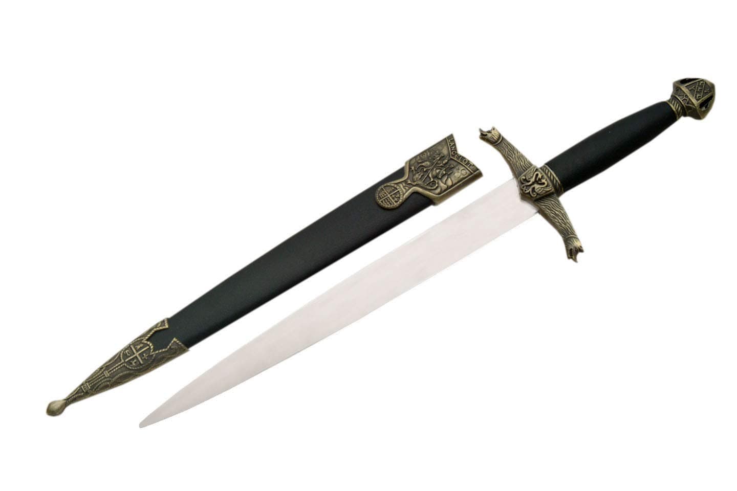 Supplies 15.5" Medieval Dagger Replica - Lancelot Style Dagger with Scabbard, Stainless Steel Spear-Point Blade, Perfect for Collectors, Cosplay, and Renaissance Events
