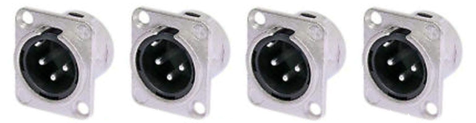 (4 Pack) Neutrik NC3MD-L-1 3 Pin Male XLR Panel Connector Nickel Silver Contact