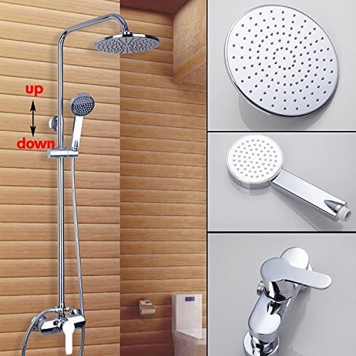 OUBONI Chrome Exposed Shower Faucet Set Tub Mixer with 8 inch Shower Head + Hand Shower