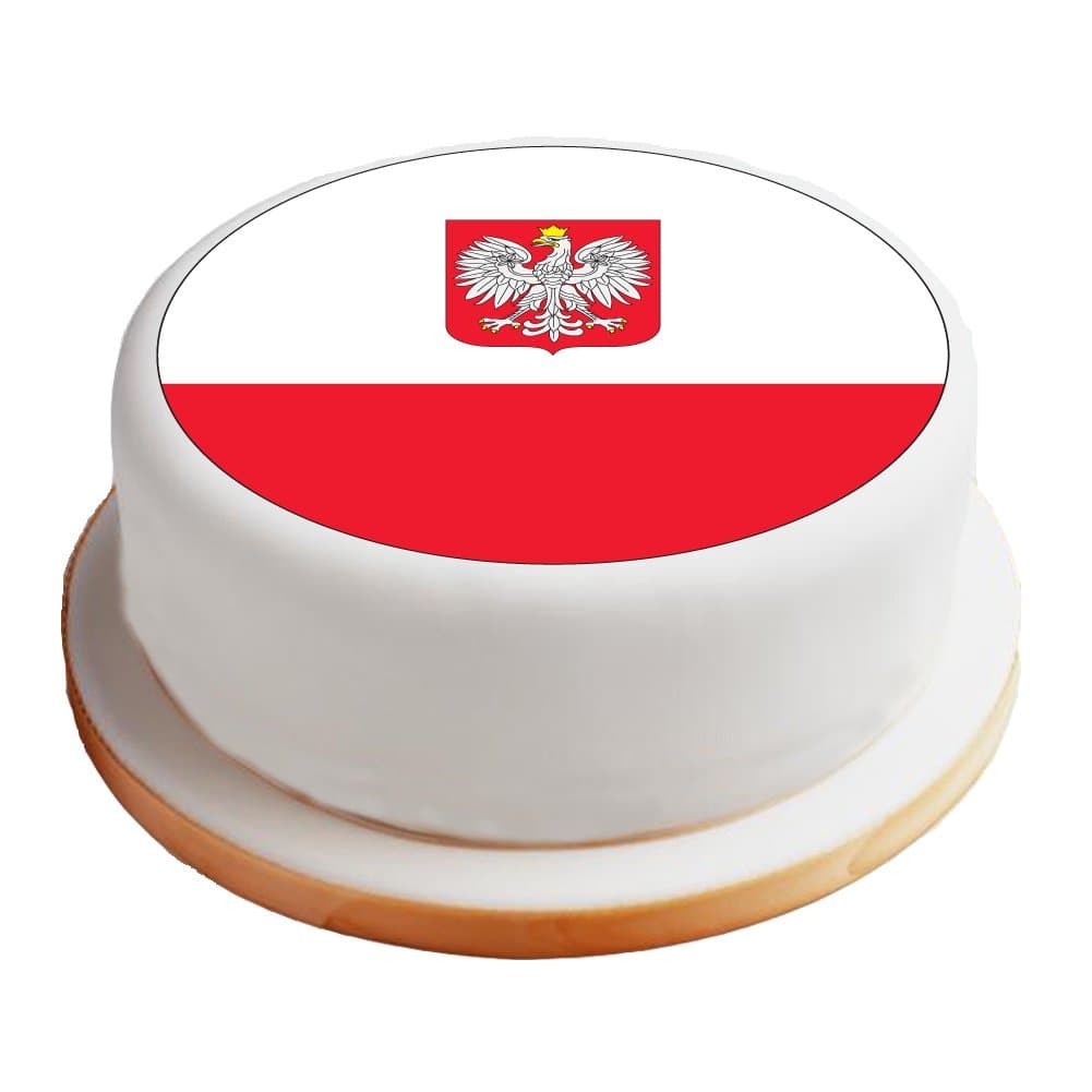 Poland / Polish Flag - 8" Pre-Cut Round Cake Topper Premium Quality Icing Sheet