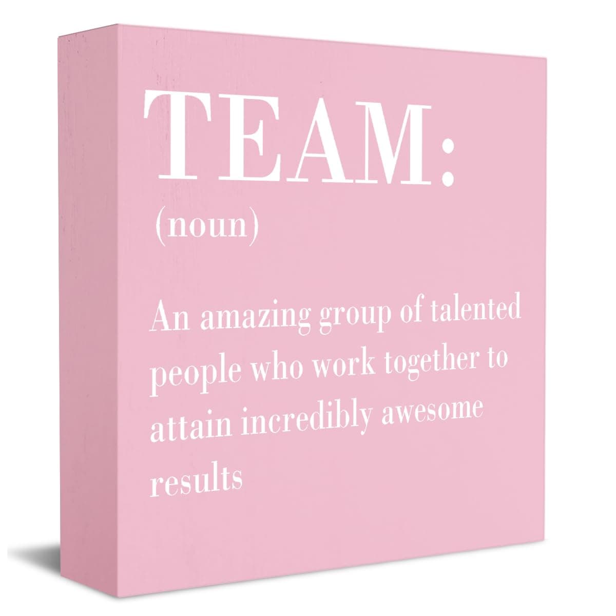 HTBIG Inspirational Team Noun Office Decor Desk Decor Wooden Box Sign Rustic Pink Wood Block Plaque Box Sign for Home Office Desk Shelf Table Decoration Coworker Gift Team Definition Teamwork Sign