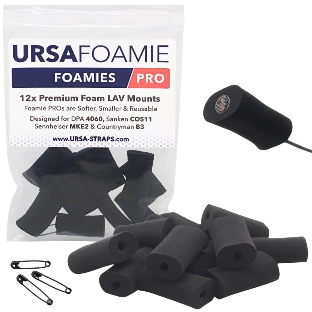 URSA Foamies Pro - Pack of 12 (Black) | Soft Foam Mounts for Wireless Lavalier Mics | Microphone Foam Covers | Stick Directly to Skin or Costume | Fits Most Microphone Brands | Lav Mic Accessories