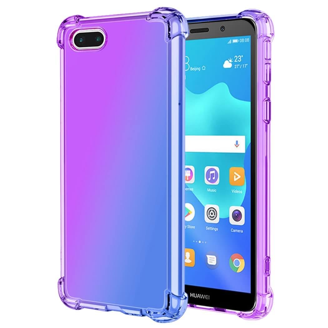 for Huawei Y5 2018/Y5 Prime 2018/Honor 7S Case, Clear Cute Gradient Phone Case Slim Anti Scratch Flexible TPU Cover Shockproof Protective Case for Huawei Y5 Prime 2018 (Purple/Blue)