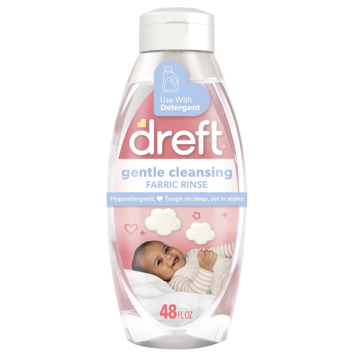 Dreft Baby Gentle Cleansing Fabric Rinse, 48 fl oz, Dermatologist Tested on Sensitive Skin, Odor Remover