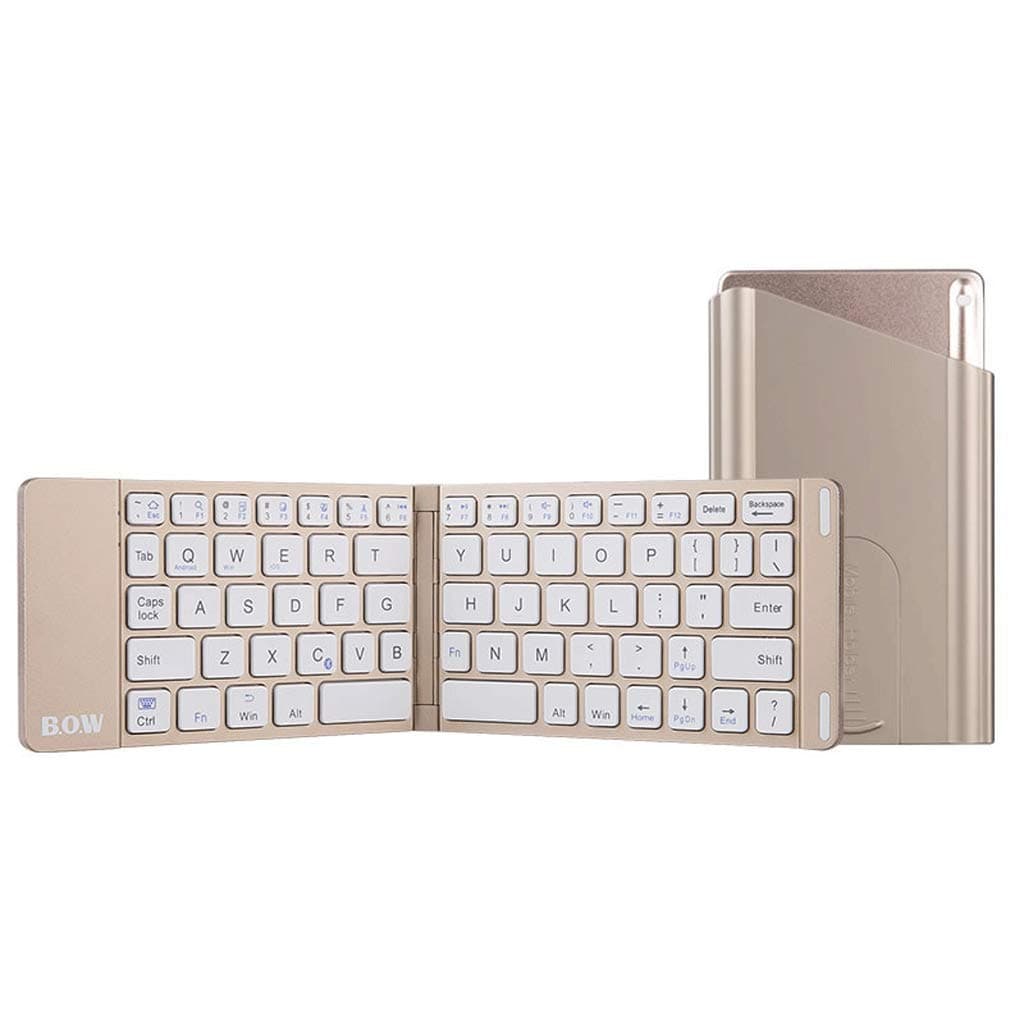 OFNMD Foldable Wireless Keyboard Bluetooth Rechargeable Laptop Tablet Mobile Phone Mini Ultra-Thin Alloy Portable (Color : Rich Gold)