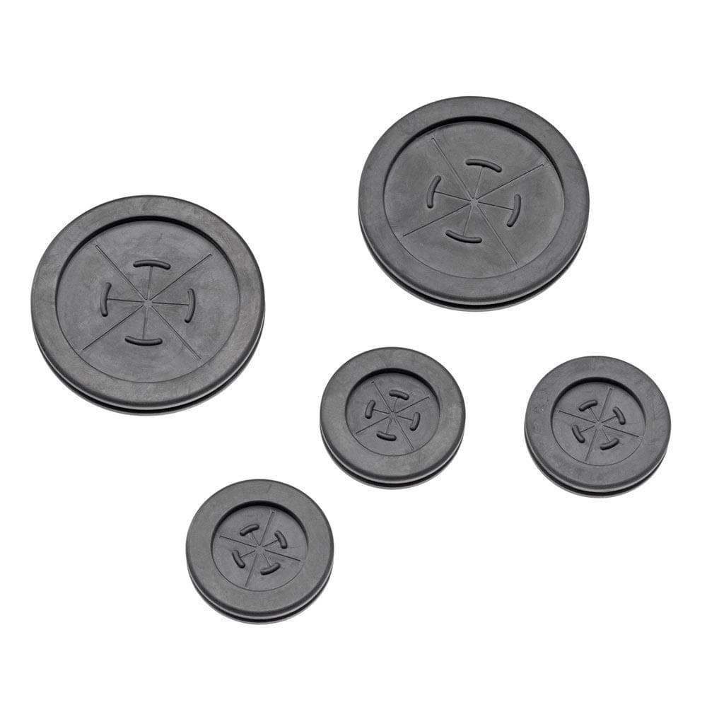 Leviton (2) 2" & (3) 1" 5-Pack of Grommets for Structured Media Center Knockouts, 49605-GRM, Black