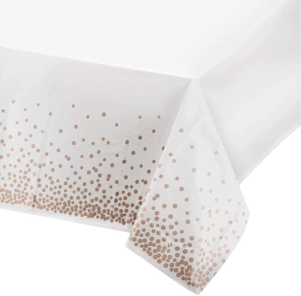 Party with Emma Disposable Party Table Cloths Wedding Bridal Shower Plastic Tablecloths Rectangle Tables Rose Pink Dot Confetti (1 Piece)