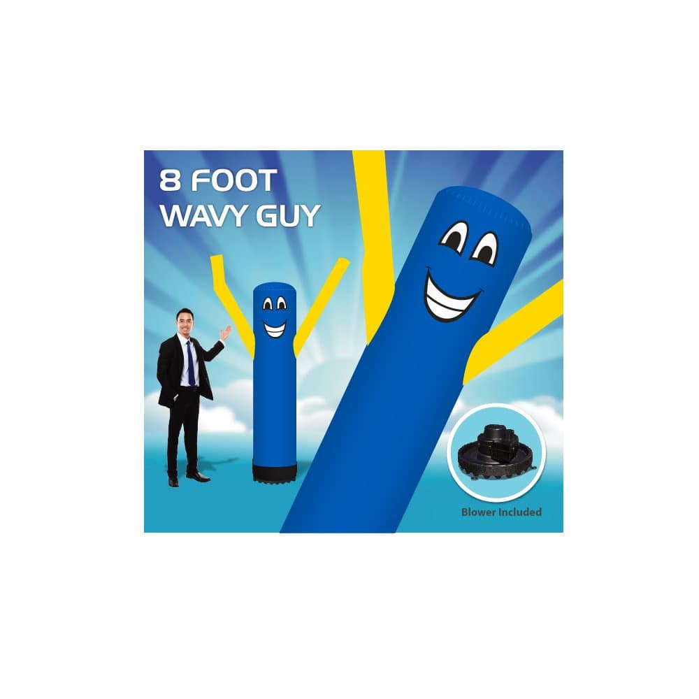 8 Foot Wavy Guy - Inflatable Tube Man – Sky Puppet Dancing Balloon. Blue Body with Yellow Arms-18 inch 250 Watt Fan Included.