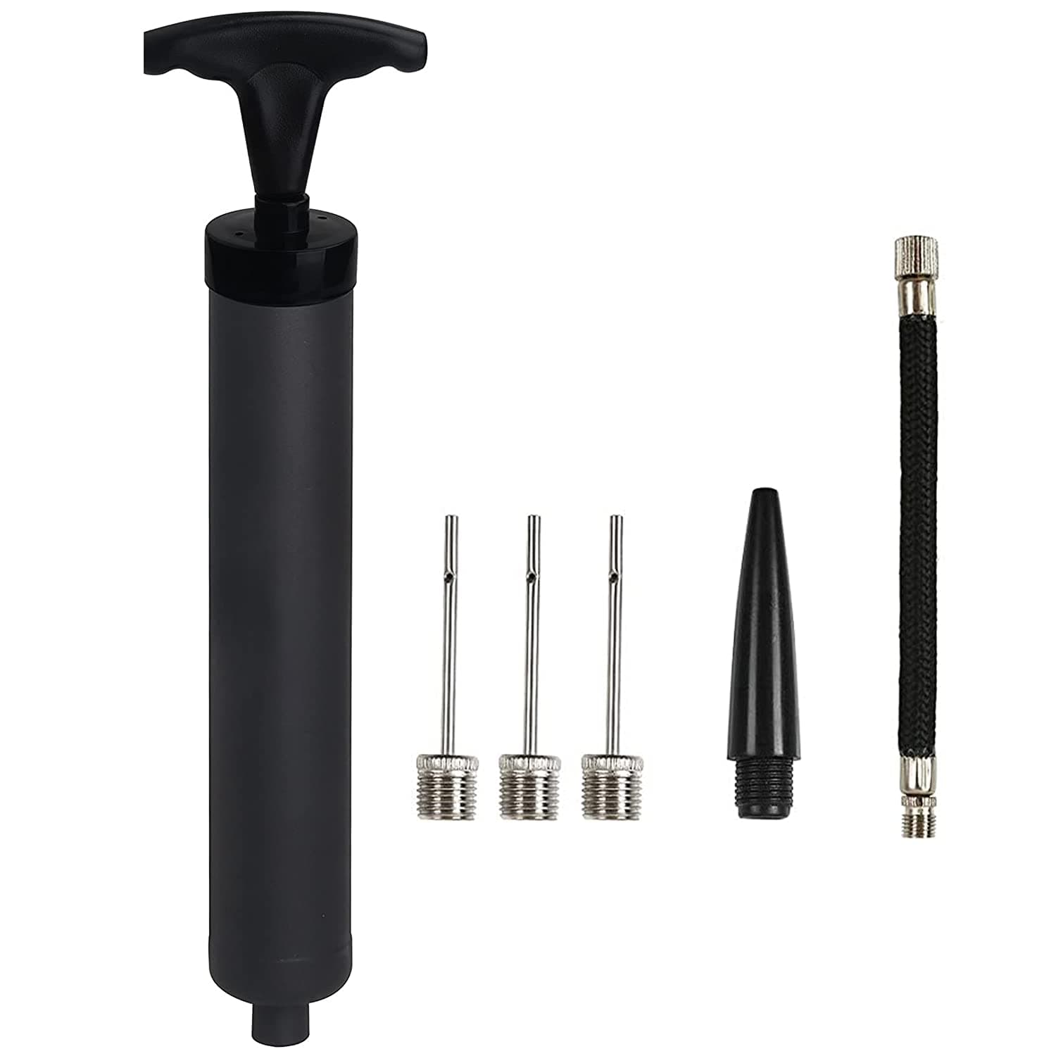 Angju 10" Portable Hand Air Ball Pump Inflator Kit with Needle, Nozzle, Extension Hose for Soccer Basketball Football Volleyball Water Polo Rugby Exercise Sports Ball Balloon Swim Inflatables