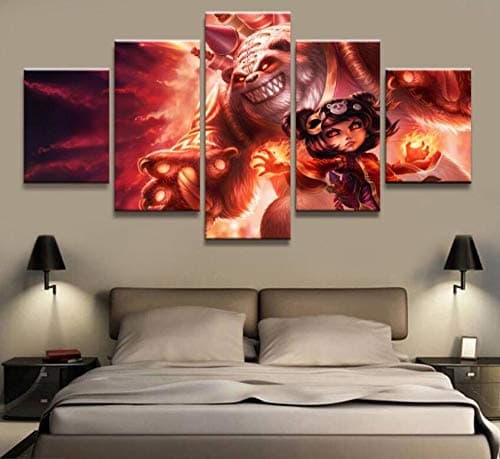 TKKXQT Prints on Canvas 5 Panel League of Legends Annie Game Painting Wall Art Home Decor Hd Poster Size B