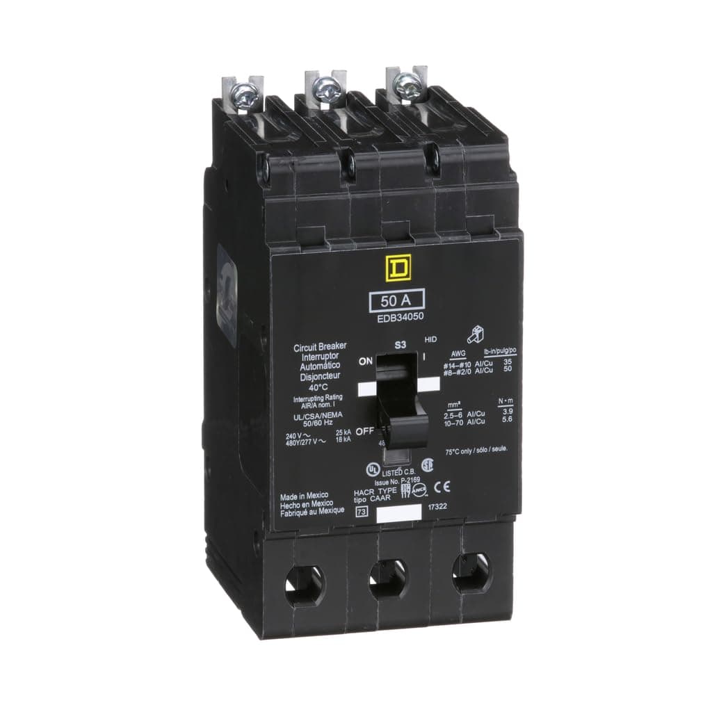 Schneider Electric480Y/277-VOLT 50-AMP EDB34050 Miniature Circuit Breaker 480Y/277V 50A, Black