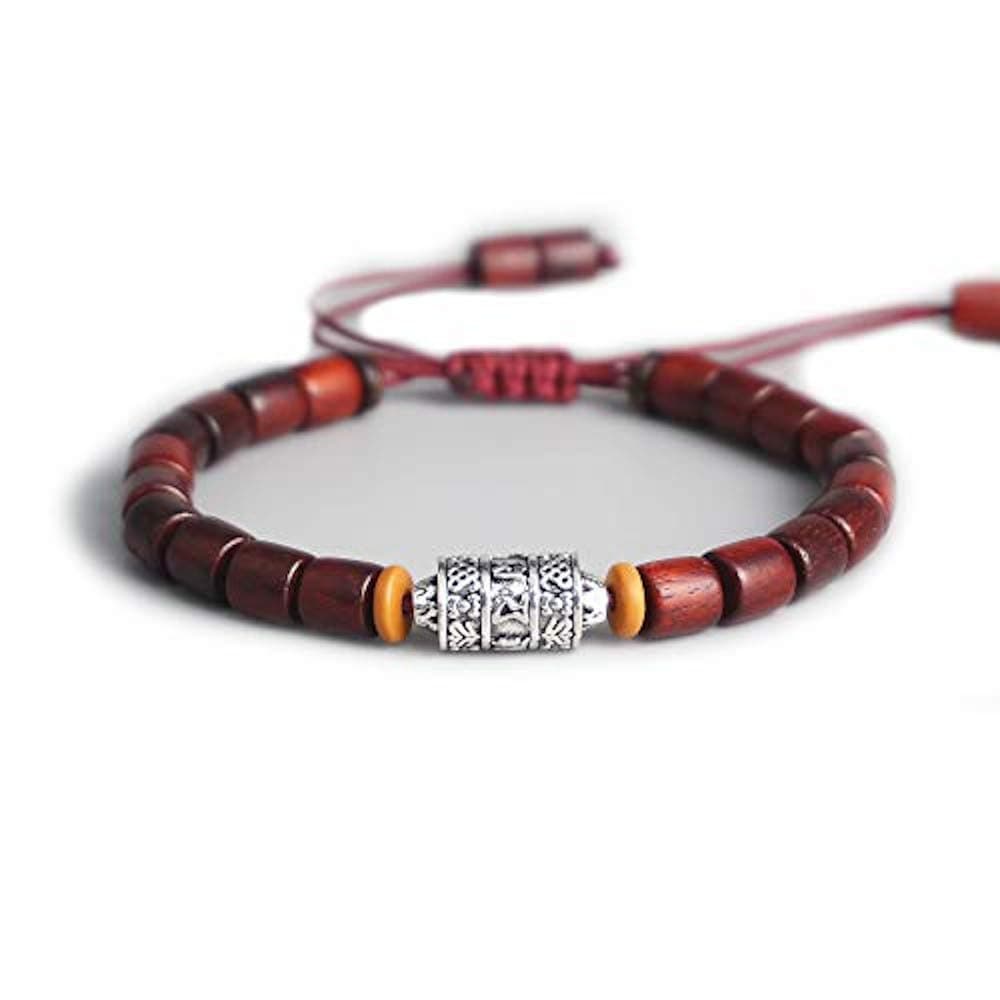 Exinox Tibetan Bracelet with Wooden Beads | Unisex | Adjustable | Spiritual Buddhist Mantra Metal