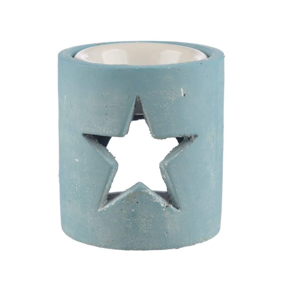 JJA Wax Melt Burner, Christmas Star Concrete Oil Burner, Tea Light Candle Holder, Aromatherapy Tarts Holders, Perfect for Indoors to Fragrance the Home, 10 CM Scented Diffuser (Blue)