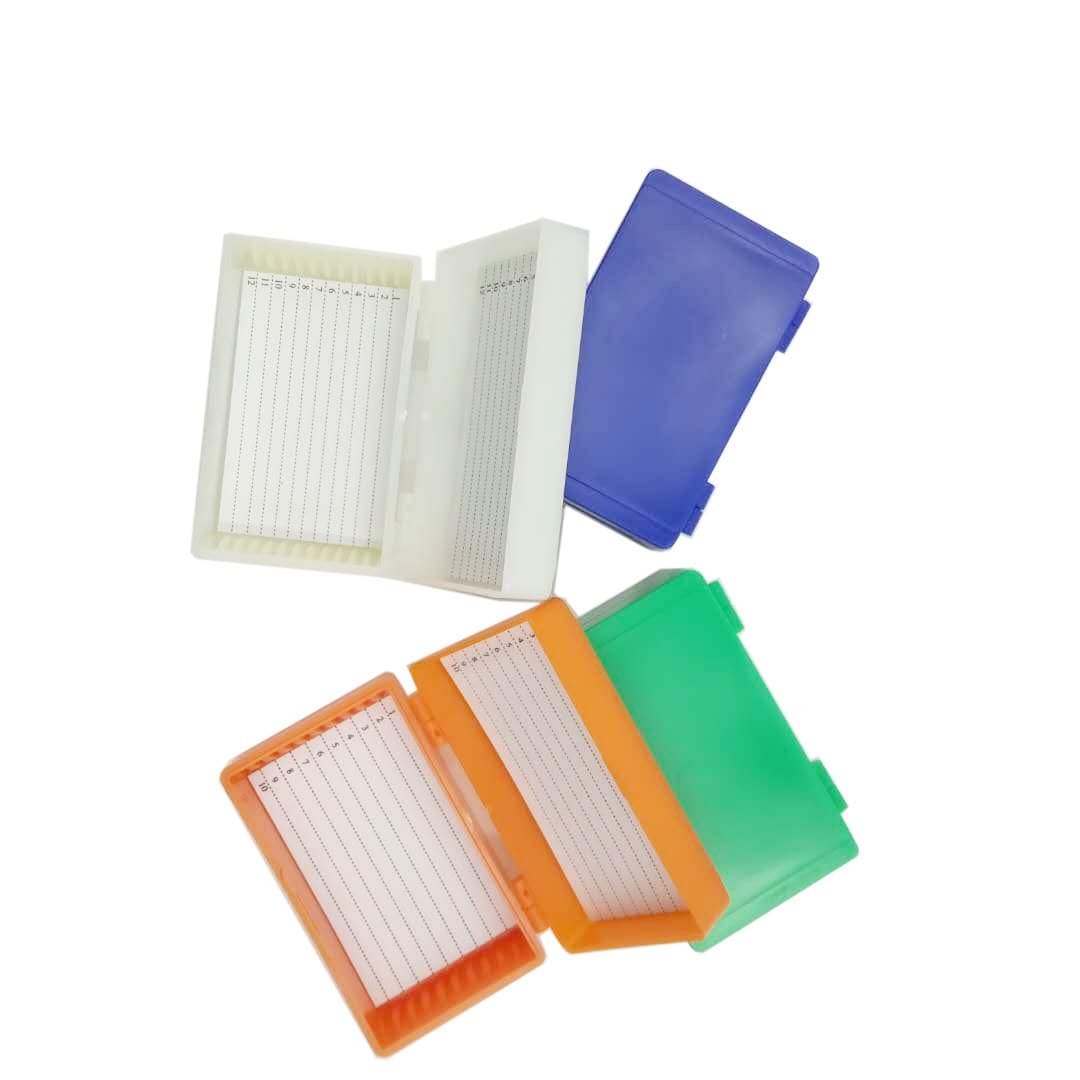 MUHWA 4 pcs 12-Place Microscope Slide Box With Color White Orange Blue and Green
