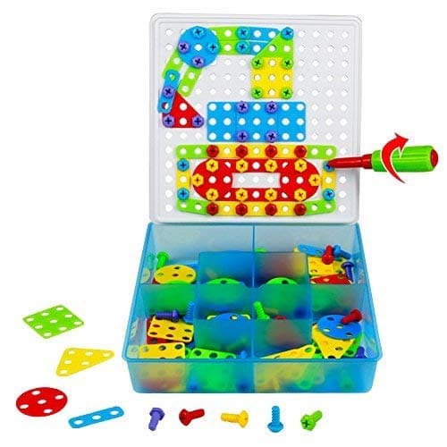 TONZE Puzzle Construction Toys Building Blocks Mosaic,Creative Pegboard with Screwdriver Take Apart Toy Educational STEM Toys for 3 4 5 6 Year Old Boy Girl Kids