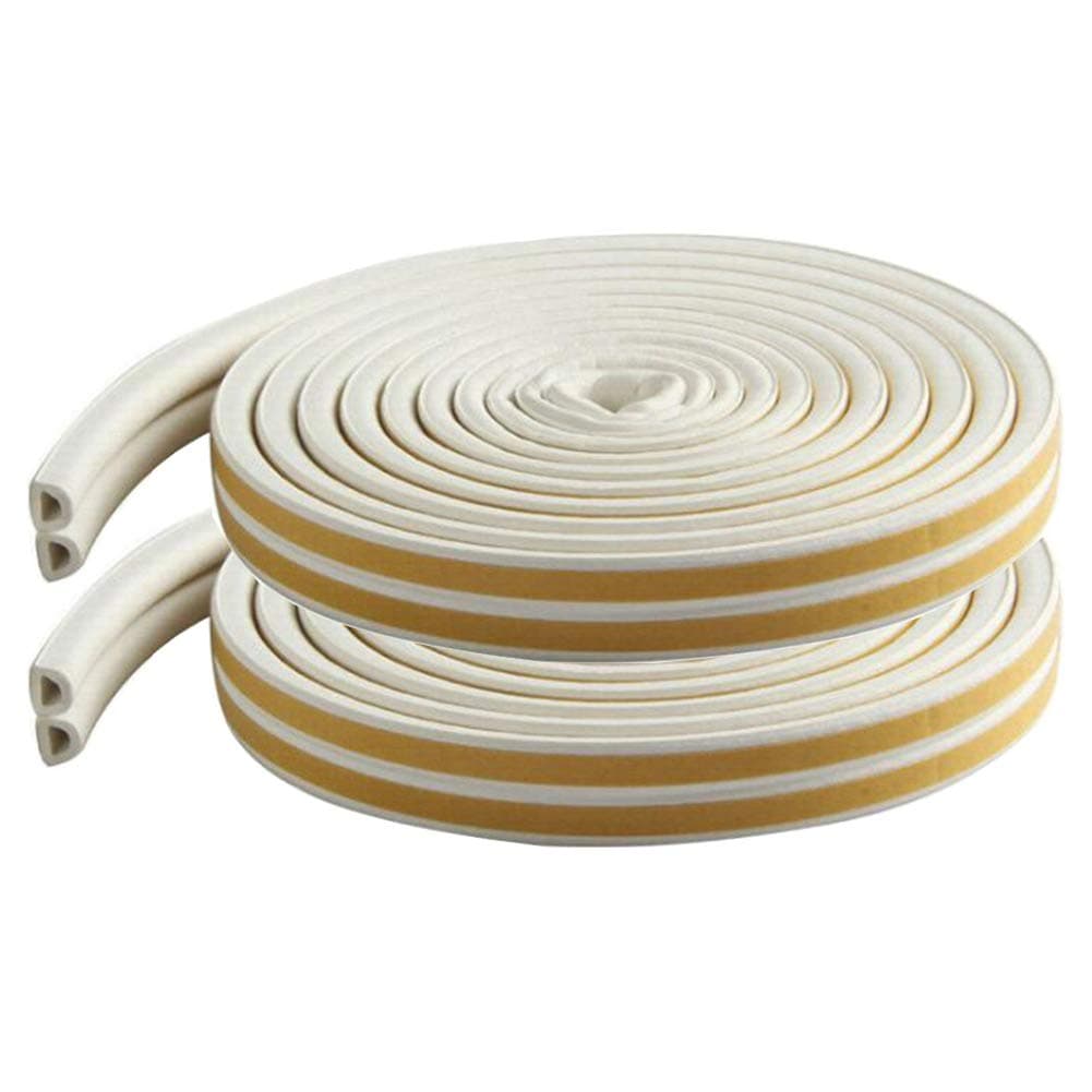 Window Seal Strip for Doors ， Self Adhesive Rubber Foam Seal Strip Gap Blocker ，Door/Window Anti-Collision 2X 16feet(D Type – White or BrownOptional) (White 2pcs)