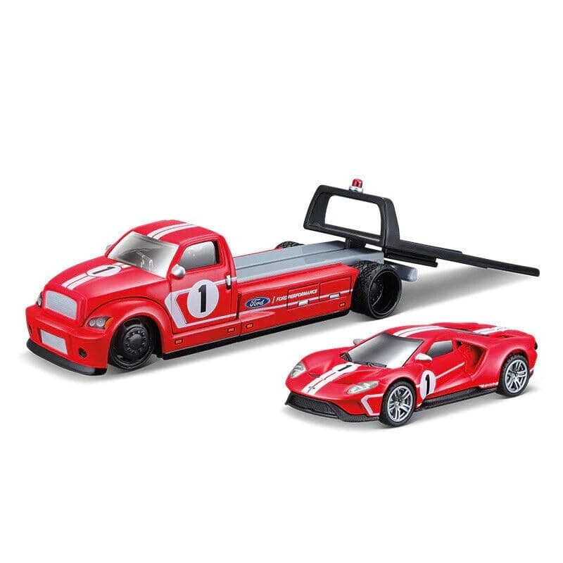 2018 GT #1 Heritage Edition with Flatbed Truck Red with White Stripes Elite Transport Series 1/64 Diecast Model Cars by Maisto 15108-21C