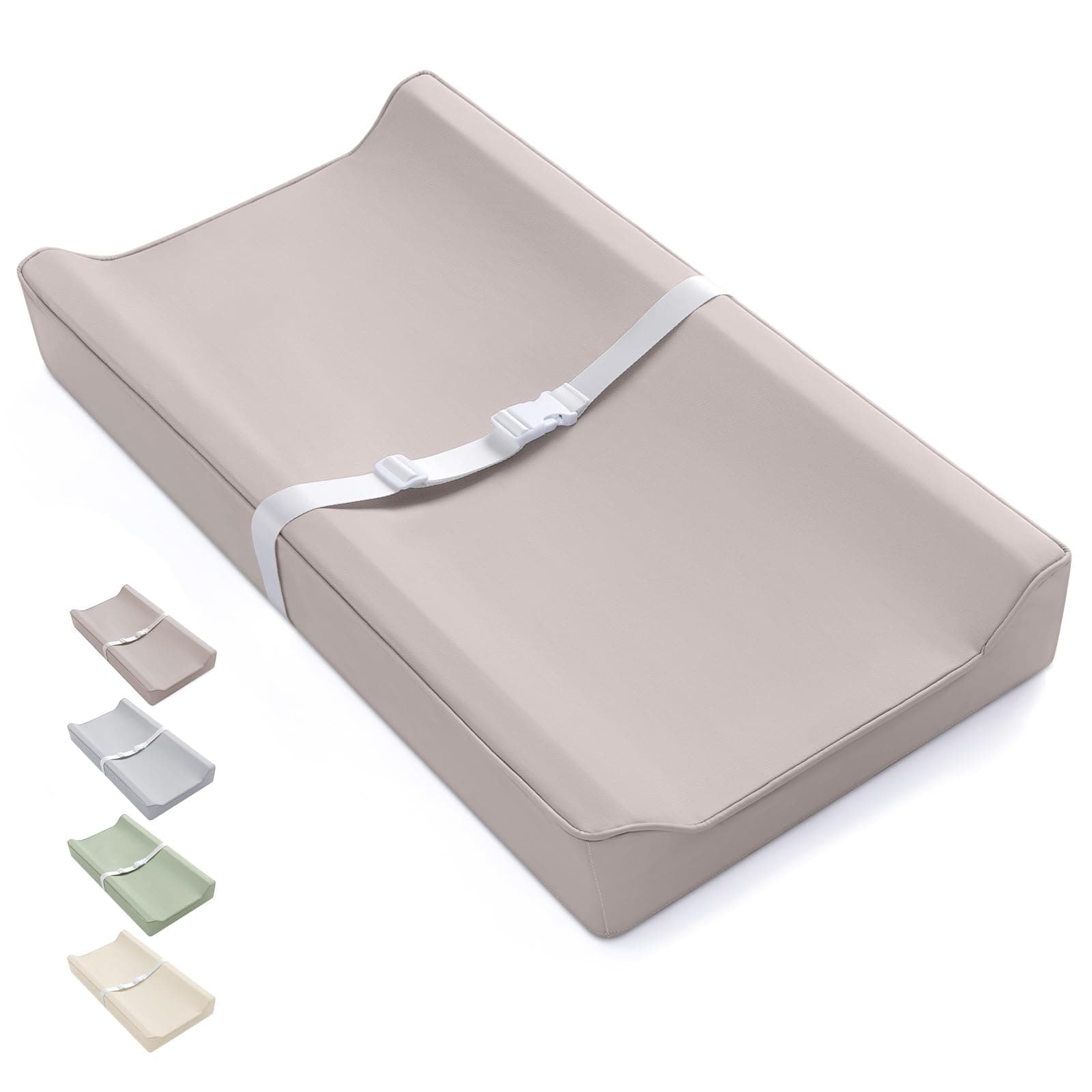 Blissful Diary Contoured Changing Mat with PU Cover Waterproof and Easy Clean Standard Size, Comfortable for Dressers/Tables Taupe