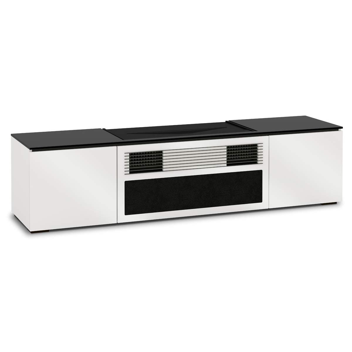 Salamander X/SNY245MM/GW/BK Chameleon Credenza Miami UST Media Cabinet - Gloss-Doors and Sides, Black Solid Surface Top, White