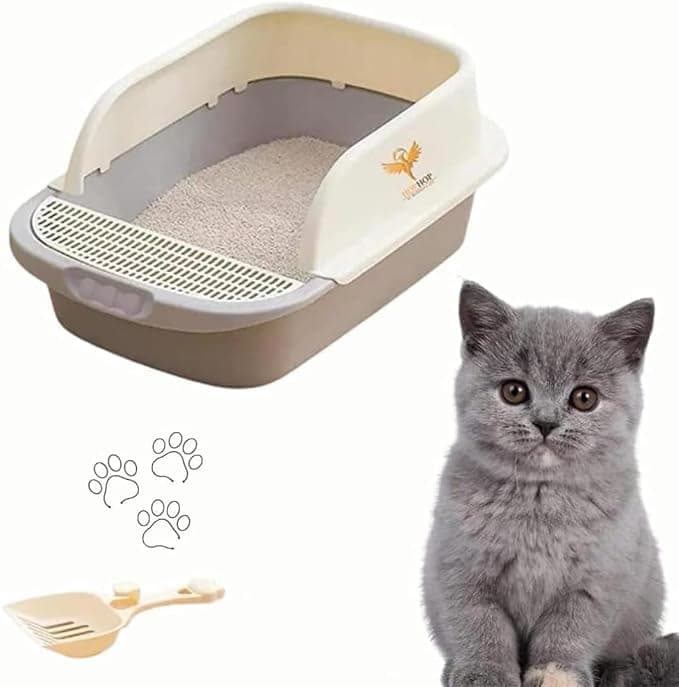 HOPHOPCat Litter Box with Heightening Anti-Splashing Cat Toilet with Litter Sifting Scoop, Sand Leakage Deodorizing Cat Pan Easy to Clean and Assemble ‎(52 x 36 x 22 cm) (Small)