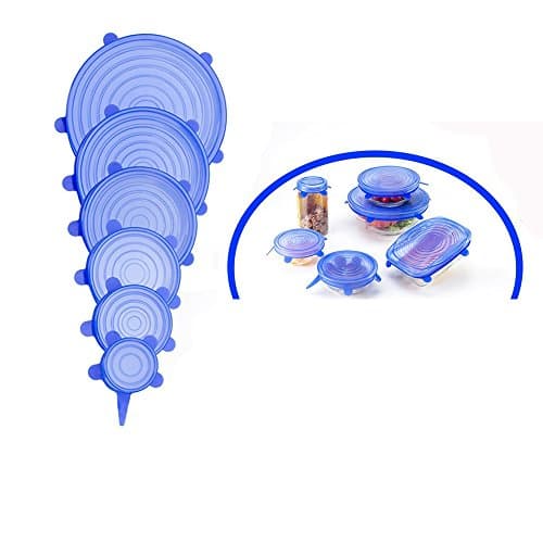 Silicone Stretch Lids, 6 Packs Seal Food Stretch Wrap Reusable Cover Lids for Bowls, Containers, Cans, Cups, Keeping Food Fresh, Dishwasher and Freeze