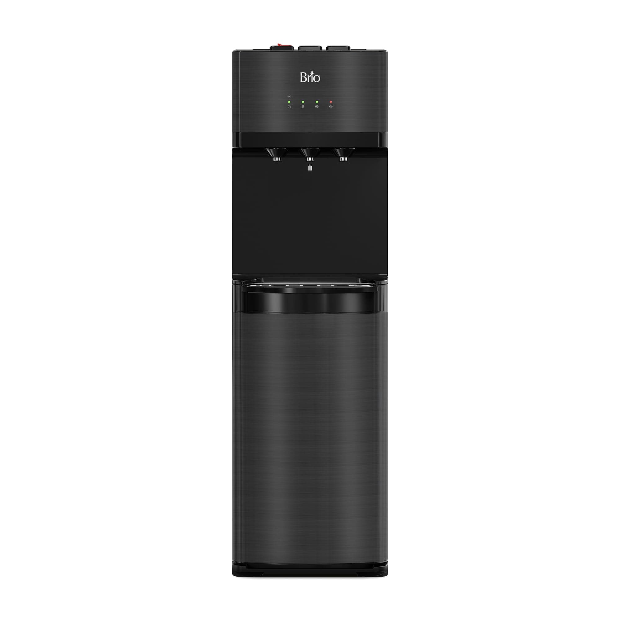 Brio Self Cleaning Bottleless Water Cooler Dispenser with Filtration - New Black Stainless Steel - Hot Cold and Room Temperature Water. 2 Free Extra Replacement Filters Included