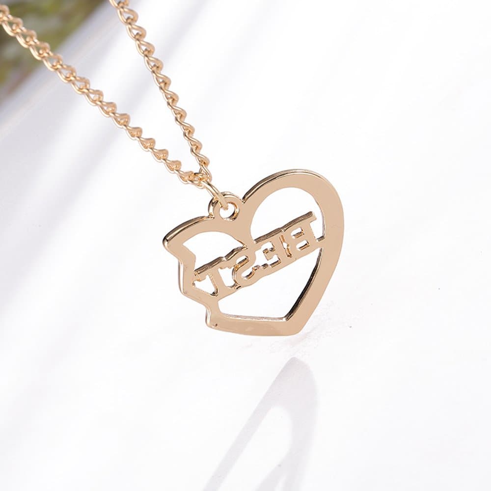 Elegant Rose 3 Pcs Best Friends Forever BFF Silver Heart Key Pendant Necklace Set Friendship Accessories (Gold)