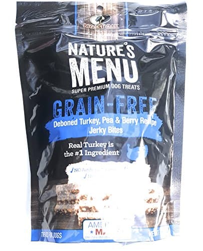 Natures Menu Super Premium Dog Treats Grain Free Deboned Salmon & Sweet Potato Recipe Jerky Bites 6oz American Made (Turkey)