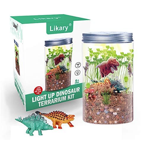 Likary Dinosaur Fairy Garden in a Jar | Grow and Glow STEM Educational Toys for Children | Light-up Terrarium Kit for Kids