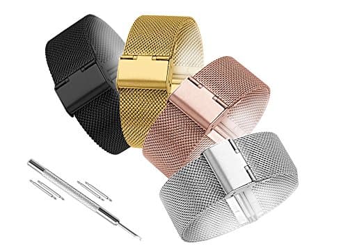 Milanese Loop Stainless Steel Watch Band 21mm Smart Watch Strap Mesh Band Replacement Wristbands Bracelets Watch Strap Band Straight End Solid Links-Black