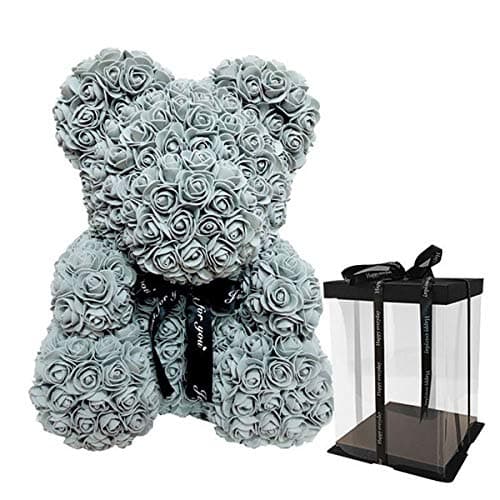 Qlans Rose Bear Toy,Bear Shaped Artificial Flowers Dolls for Valentines Wedding Anniversary Mother's Day Birthday Gifts