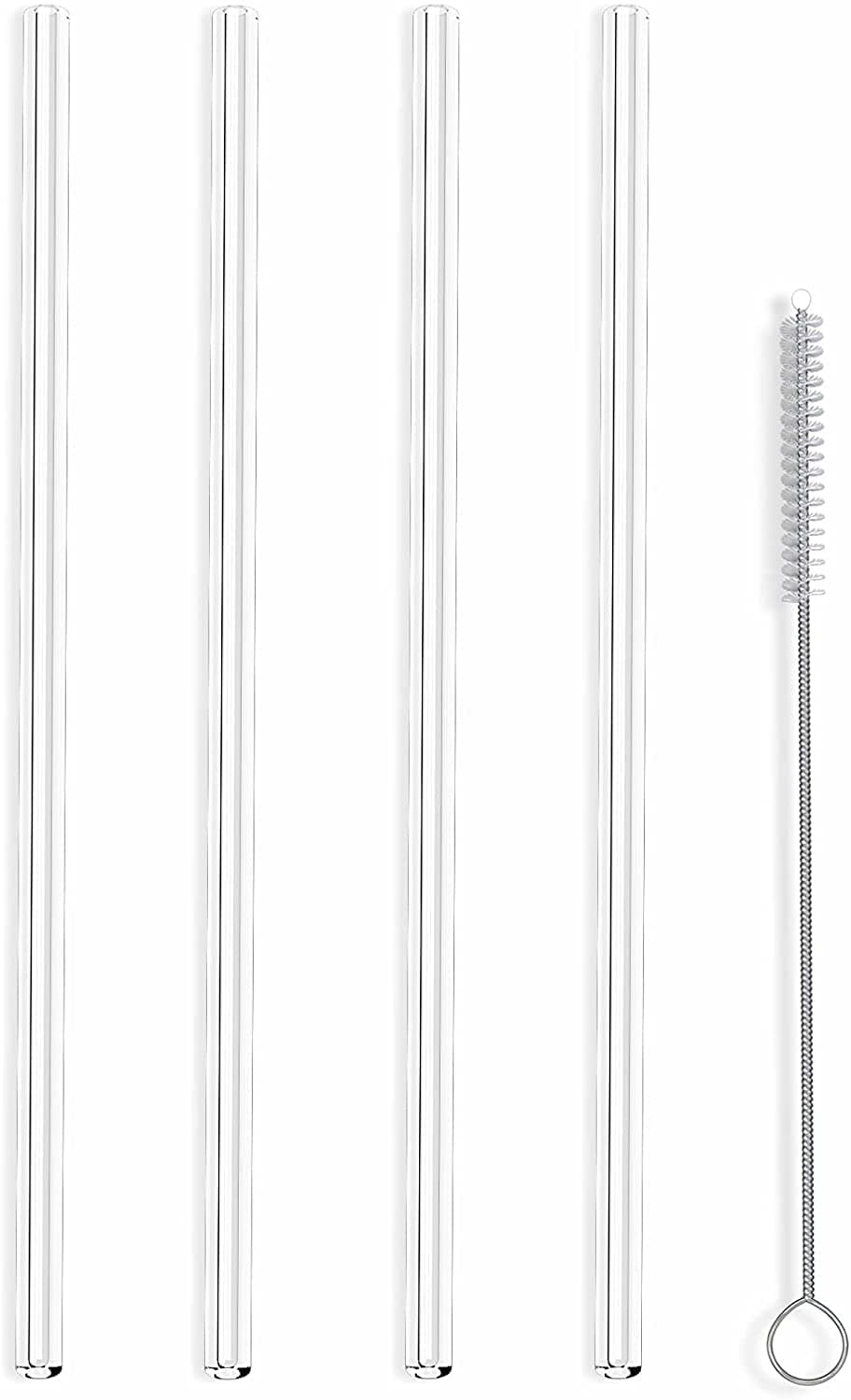 Hummingbird Glass Straws Little Sipper Clear Straight 6" x 9.5 mm - Made With Pride In The USA - Reusable Straws For Smoothies, Tea, Juice, Water, Essential Oils - 4 Pack With Cleaning Brush
