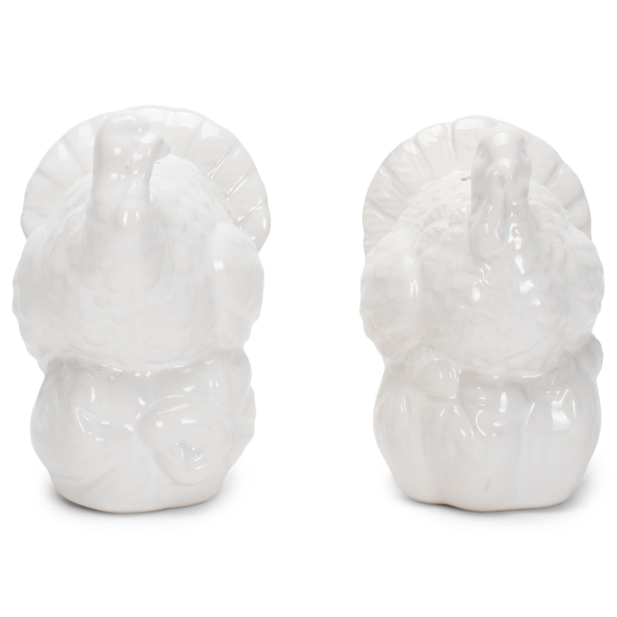 Nat & Jules Turkey atop a Pumpkin 3 x 2 Ceramic Salt and Pepper Shakers: Perfect for Thanksgiving & Indoor Fall Décor - Set of 2, Classic White