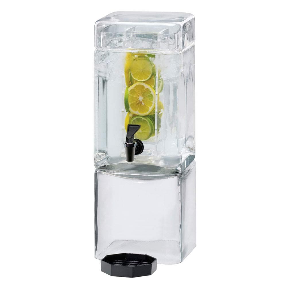 Cal Mil 1112-1AINF Square Glass Beverage Dispenser with Infusion Dispenser, 1.5 gal, 7.125" Width x 9.125" Diameter x 18.375" Height, Clear