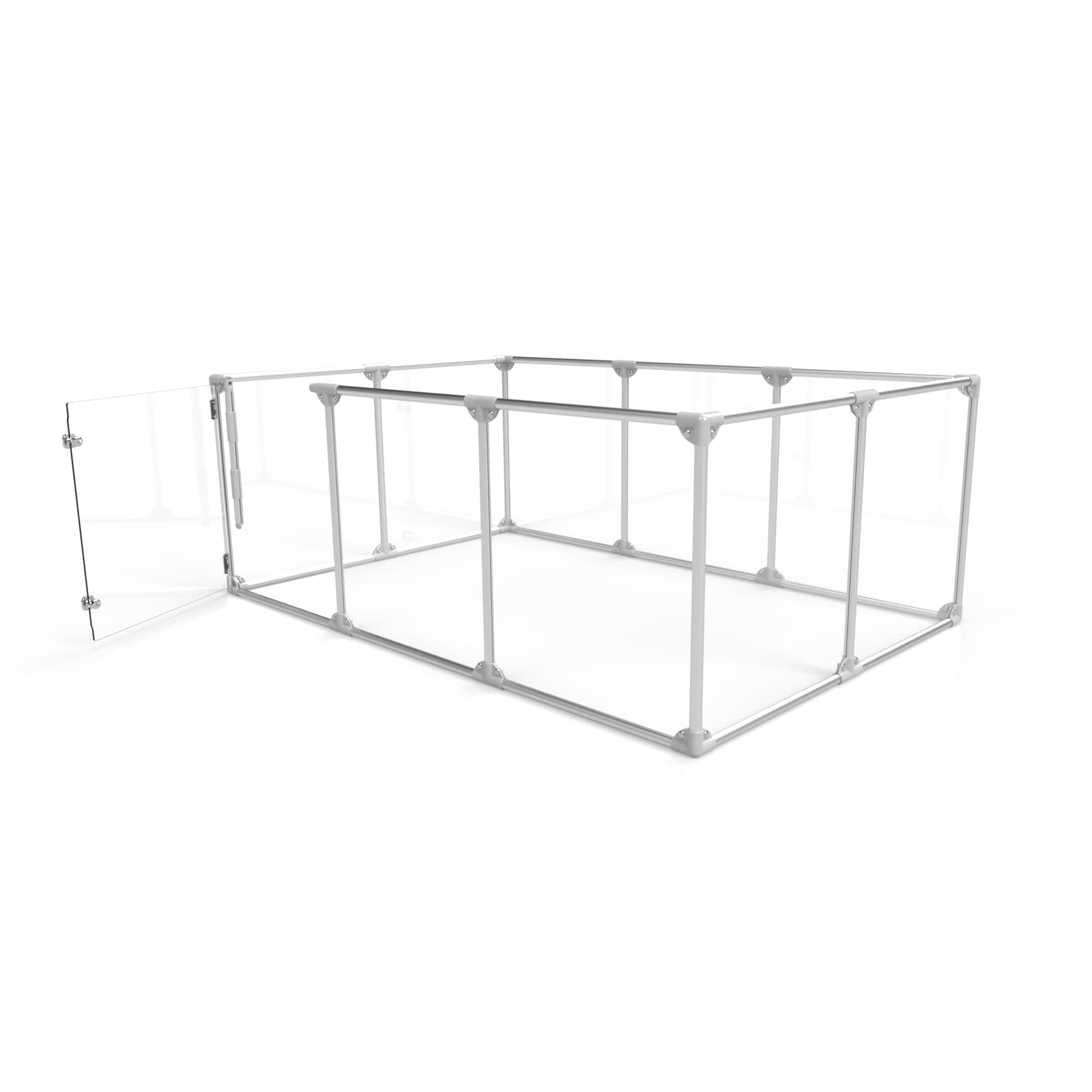 Clearly Loved Pets Lucidium Dog Pen, Large 48 in. x 72 in, Silver, 27 in. Height, Pet Play Pen, X Pen, Dog Crate for The Modern Dog