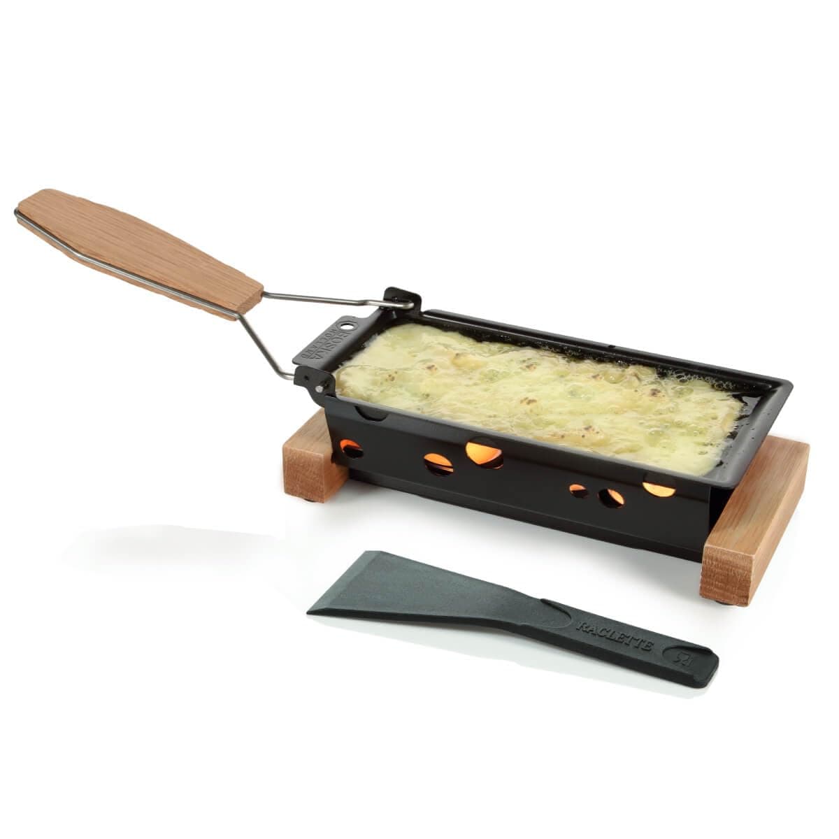 Raclette Cheese Oslo - Partyclette - Raclette Grill 2 Persons on Teawarmers - Characteristic Wood with Spatula [Complete your Guilty Meals with Melted Cheese or Grilled Vegetables]