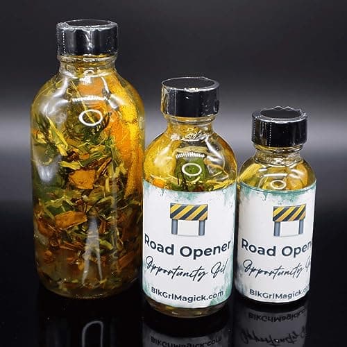 BlkGrlMagick Road Opener Ritual Oil to Remove Obstacles, Attract Favor, Good Luck Manifestation, Promote Endeavor Success,Handcrafted Raw Citrine Crystals andLucky Bamboo (1oz, Dropper)
