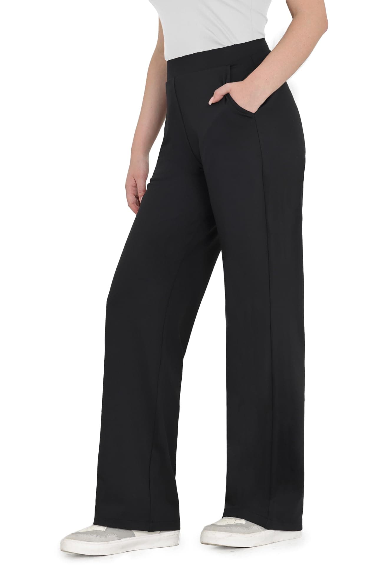 Bamans Dress Pants Women High Waisted Work Business Office Trousers Pull On Flare Yoga Slacks with Pockets