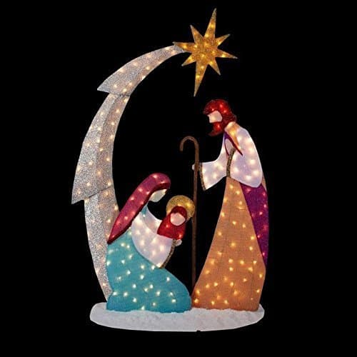 KNLSTORE 6ft Tall Christmas Lighted Nativity Scene Display w/ Holy Family Mary Joseph Baby Jesus Star of Bethlehem Clear Lights Decor Tinsel Outdoor Holiday Yard Decoration by knl store