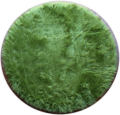Masada Rugs, Faux Sheep Fur Shag Area Rug Round (4 Feet x 4 Feet) Lime