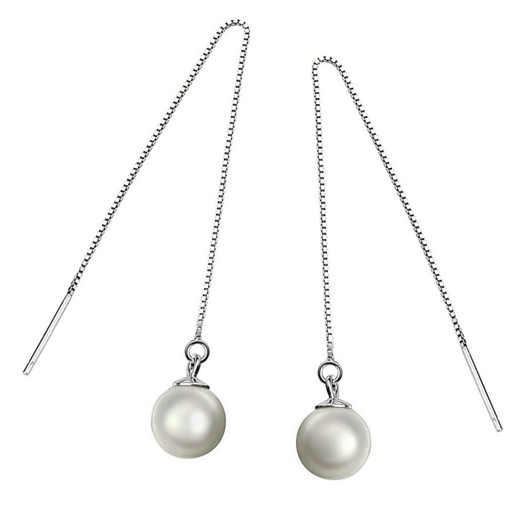 Blingery Women's 925 Sterling Silver Elagant Seashell Pearl Ball Dangle Earrings Eardrop