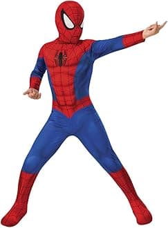 Rubies Spiderman Costume for Boys with Attached Boot Covers and Fabric Mask Official Marvel Spider-Man Costume for Halloween Christmas Carnival Birthday