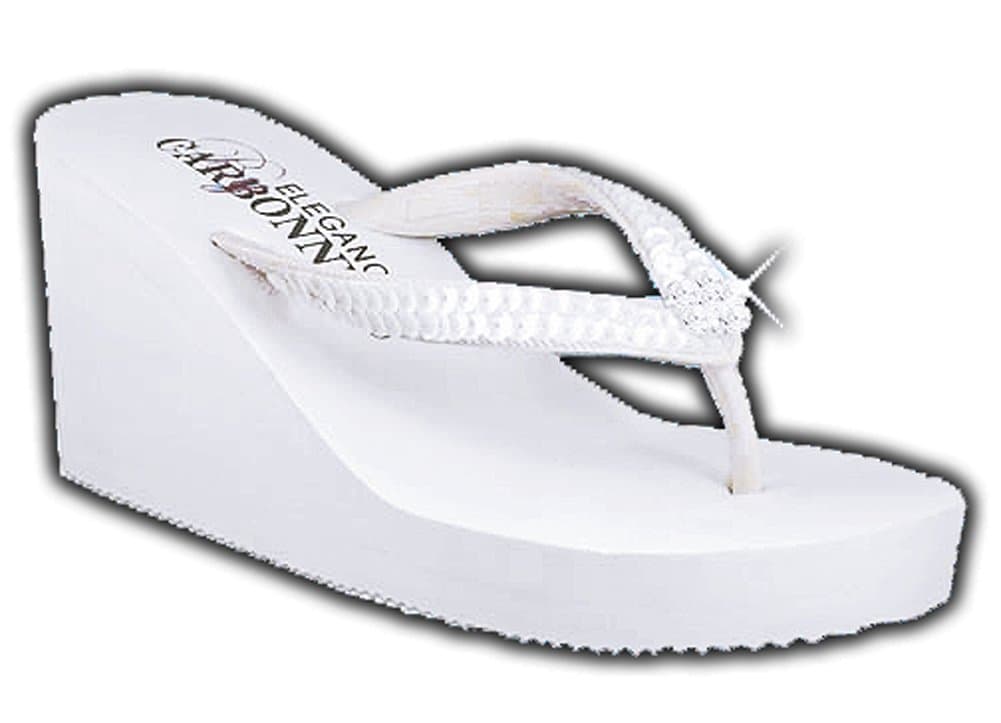 Breeze Women's High Heel Flip Flop White Foam Rubber Sandal