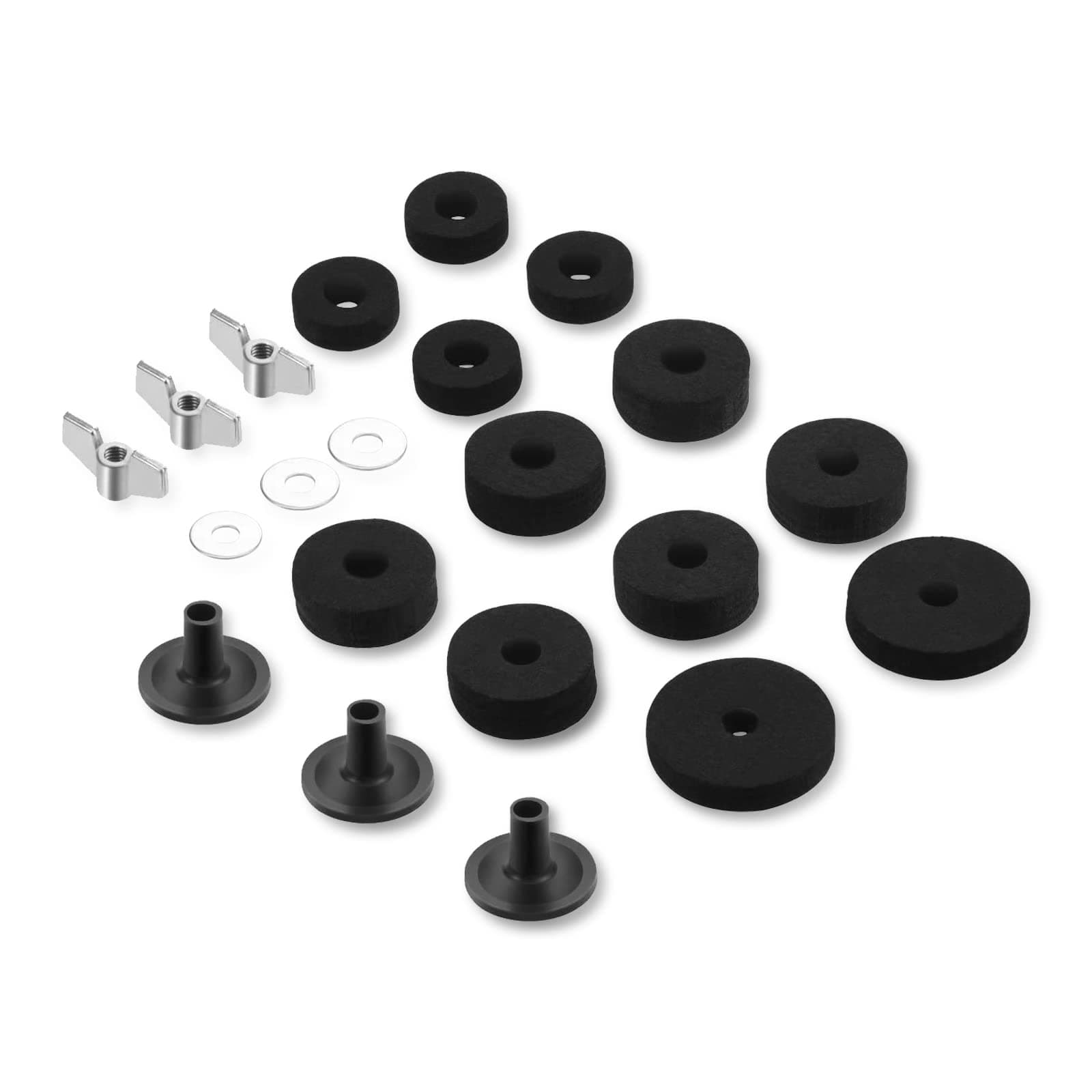 21 Pcs Cymbals Replacement Accessories Cymbal Stand Felts Hi-Hat Clutch Felt Cup with Sleeves, Base Wing Nuts and Washers for Drum Set Black