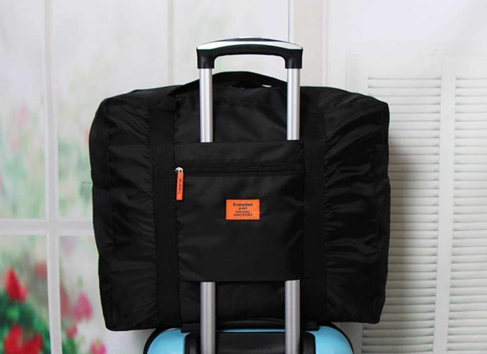 ORIDECOR Foldable Large Capacity Travel Spare Bag Beach Pack with Wide Opening, Zipper Pocket and a Large Holding Height, Great for Travel, Holiday, Camping, Hiking, Gym (Black)