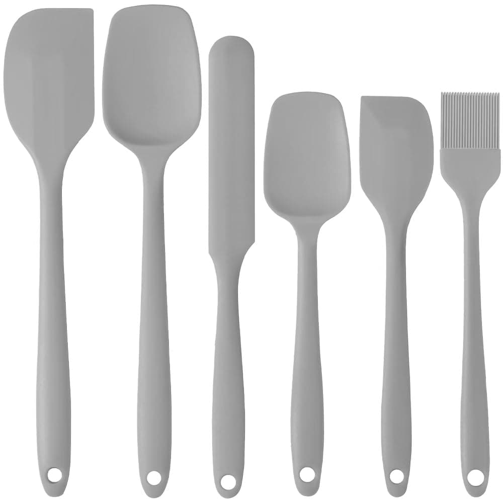 Food Grade Silicone Rubber Spatula Set for Baking, Cooking, and Mixing High Heat Resistant Non Stick Dishwasher Safe BPA-Free Multicolor Set of 6（gray）
